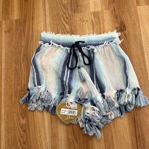 Fringed High Waist Striped Shorts - Multicolor